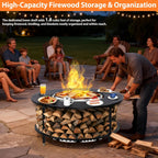 40 Inch Compact Fire Pit Surround Tabletop for Solo Stove Ranger & Tiki 20, Outdoor Patio Stand with Firewood Storage Shelf, Heavy Duty Steel, 200LB Capacity
