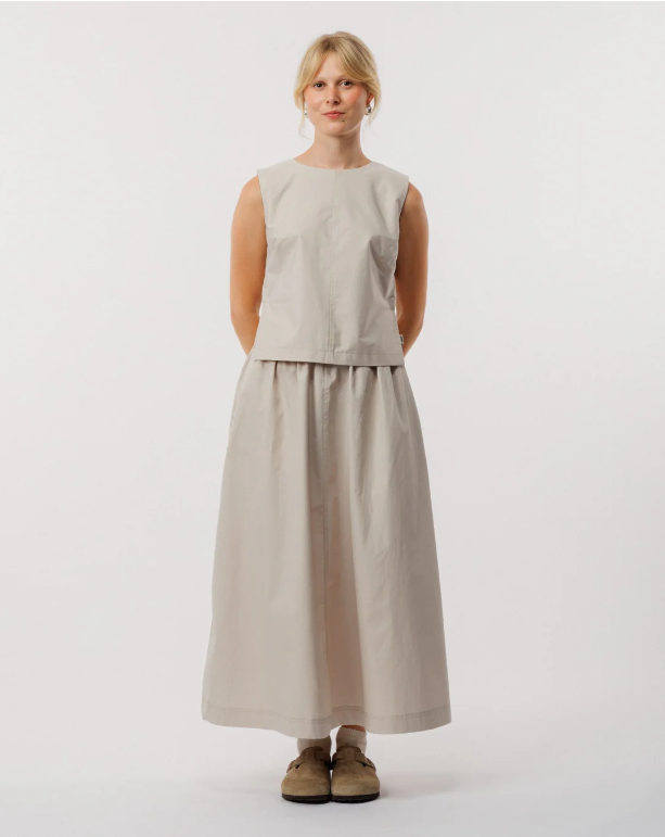 Poplin casual long dress beige