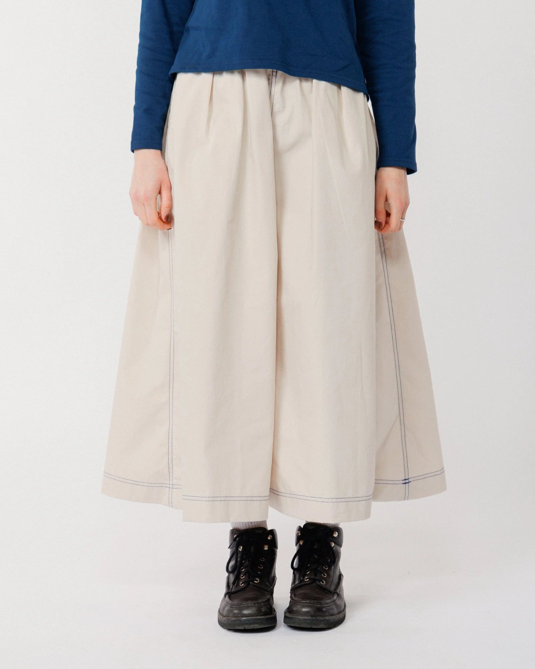 Poplin casual long dress navy/beige