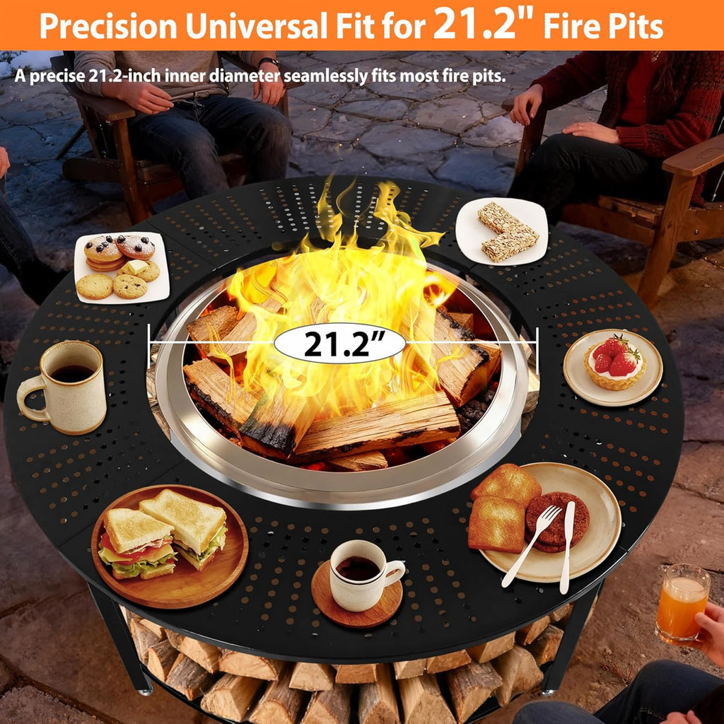40 Inch Compact Fire Pit Surround Tabletop for Solo Stove Ranger & Tiki 20, Outdoor Patio Stand with Firewood Storage Shelf, Heavy Duty Steel, 200LB Capacity