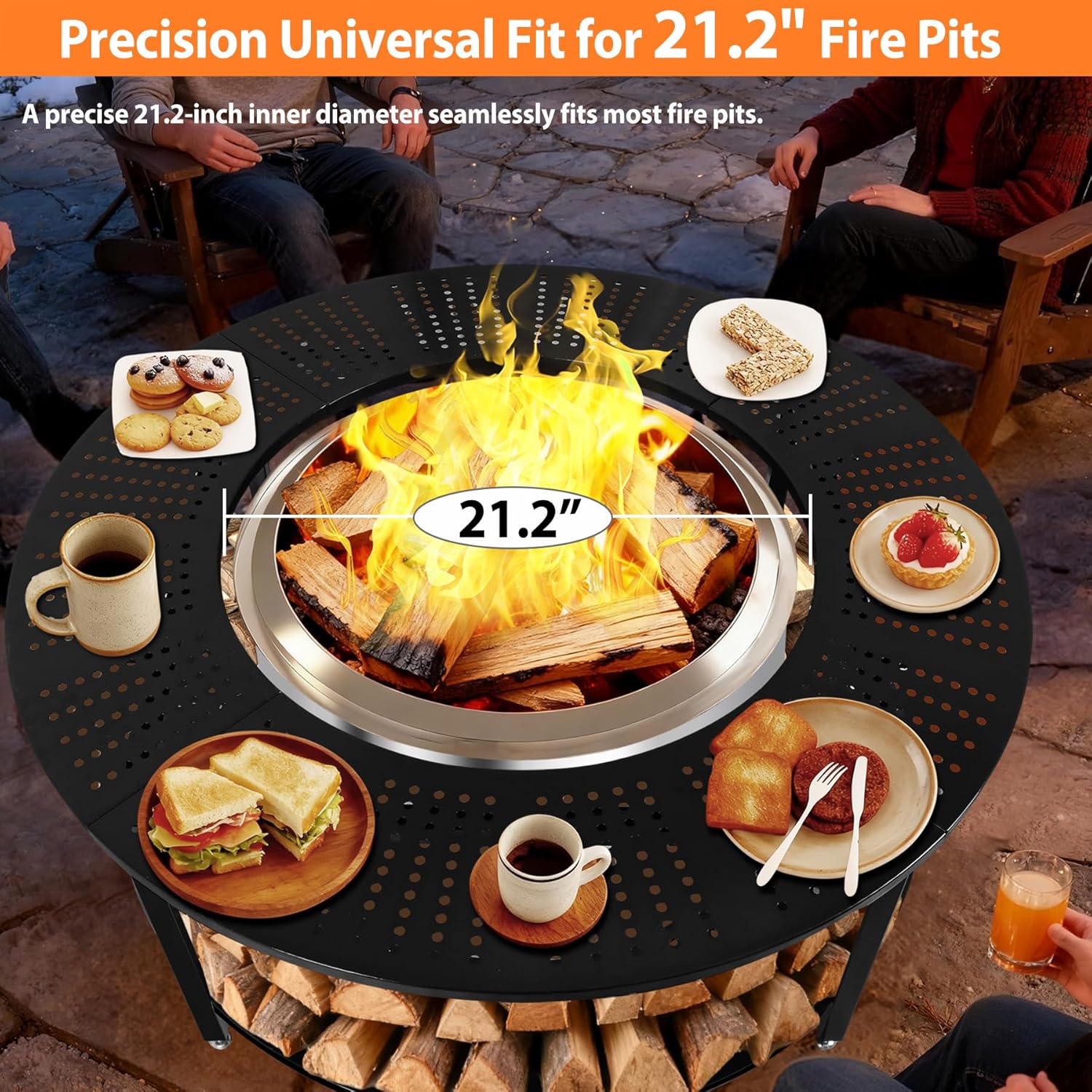 40 Inch Compact Fire Pit Surround Tabletop for Solo Stove Ranger & Tiki 20, Outdoor Patio Stand with Firewood Storage Shelf, Heavy Duty Steel, 200LB Capacity